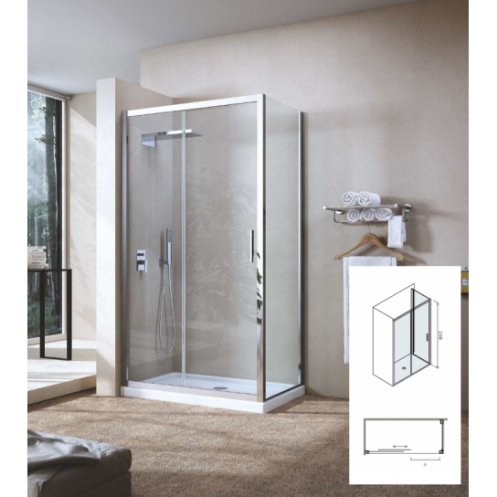 BOX DOCCIA LINEA FRIDA ANTE SCORREVOLI PROFILO CROMO CRISTALLO TRASPARENTE MM 6 CHIUSURA AD ANGOLO 1 PORTA SCORREVOLE 1 PARETE BOX DOCCIA LINEA FRIDA ANTE SCORREVOLI PROFILO CROMO CRISTALLO TRASPARENTE MM 6 CHIUSURA AD ANGOLO 1 PORTA SCORREVOLE 1 PARETE