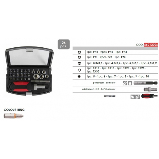 INSERTI ASSORTIMENTO ASTUCCIO 1/4” COLOUR GIRAVITE A CRICCHETTO PCS 26 LTI INSERTI ASSORTIMENTO ASTUCCIO 1/4” COLOUR GIRAVITE A CRICCHETTO PCS 26 LTI