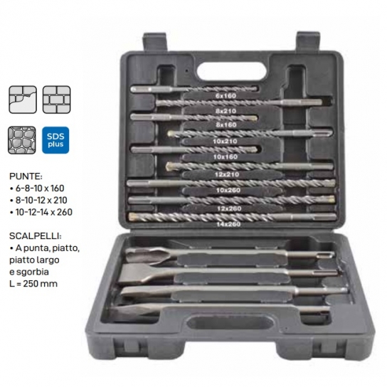 ASSORTIMENTO PUNTE 4 TAGLIENTI K8 E SCALPELLI SDS PLUS 13 PEZZI KRINO ASSORTIMENTO PUNTE 4 TAGLIENTI K8 E SCALPELLI SDS PLUS 13 PEZZI KRINO