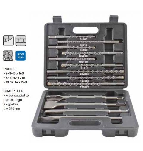 ASSORTIMENTO PUNTE 4 TAGLIENTI K8 E SCALPELLI SDS PLUS 13 PEZZI KRINO