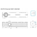 CANALETTA EASY 150 IN POLIETILENE PE-HD CLASSE C250 EN1433 LUNGHEZZA MT 1 LARGHEZZA ESTERNA MM 208 INTERNA MM 150