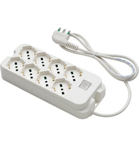 MULTIPRESA CON INTERRUTTORE LUMINOSO CON CAVO 8 PRESE SCHUKO 16 AMPERE