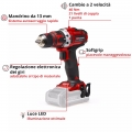 TRAPANO AVVITATORE BATTERIA TE-CD 18/40 LI SOLO MACCHINA VOLT 18 X-CHANGE EINHELL