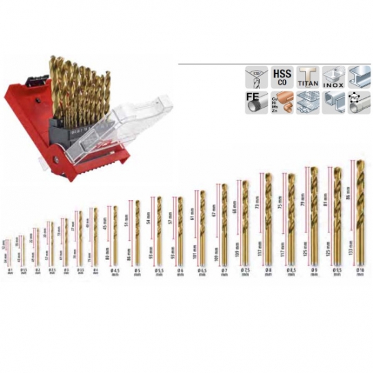PUNTE ELICOIDALE RIVESTIMENTO IN TITANIO HSS-G PER METALLO CONFEZIONE 19 PEZZI KWB PUNTE ELICOIDALE RIVESTIMENTO IN TITANIO HSS-G PER METALLO CONFEZIONE 19 PEZZI KWB