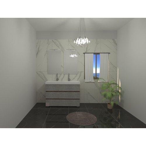 MOBILE BAGNO URBAN SOHO CM 120 BASE 3 CASSETTI LAVABO DOPPIO CERAMICA 2 SPECCHI FILO LUCIDO LAMPADA LED COLORAZIONE ROVERE NODAT