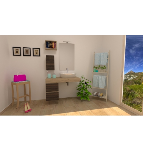 MOBILE BAGNO FREEDOM MONTI TOP VELETTA LAVABO CERAMICA BASE 2 CASSETTI SPECCHIO FILO LUCIDO LAMPADA LED PENSILE A GIORNO PENSILE