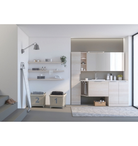 MOBILE LAVANDERIA L3 CM 200 BASE TOP LAVABO POLITEK BASE COPRI LAVATRICE SPECCHIO CONTENITORE PENSILE A GIORNO COLONNA 1 ANTA C