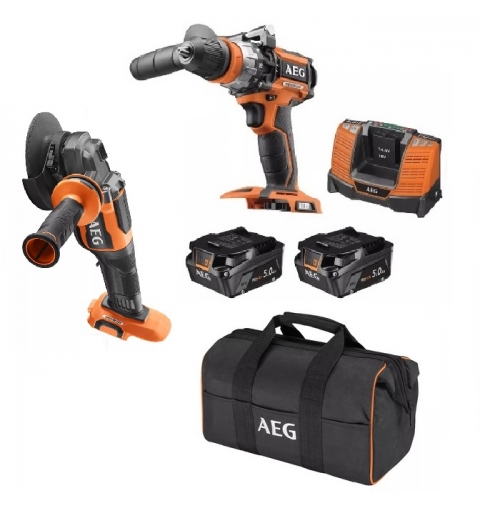 SET TRAPANI AVVITATORE PERCUSSIONE BATTERIA BSB 18CBL + SMERIGLIATRICE BEWS 18-125 LINEA PRO + BORSA AEG