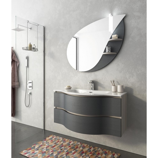 MOBILE BAGNO BROADWAY B14 CM 105 BASE LAVABO OCRITECH BIANCO SPECCHIO SAGOMATO FOGLIA LAMPADA LED COLORAZIONE TRANCHE CHIARO GRI