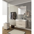 MOBILE BAGNO MANHATTAN M8 CM 82 BASE LAVABO CERAMICA SPECCHIO FILO MENSOLA LAMPADA LED COLORAZIONE ROVERE TRANCHE BIANCO 