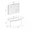 MOBILE BAGNO ROUND 04 CM 91 BASE 2 ANTE LAVABO RESINA BIANCO SPECCHIO FILO LUCIDO LAMPADA LED
