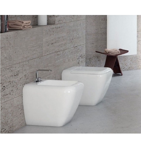SANITARI COPPIA SHUI BIDET MONOFORO VASO CON SEDILE SCARICO BIDIREZIONALE COLORE BIANCO INSTALLAZIONE A TERRA