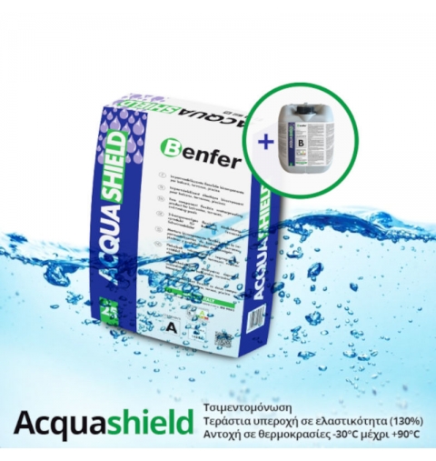 IMPERMEABILIZZANTE BICOMPONENTE ACQUASHEILD LIQUIDO KG.8 LATTA + POLVERE SACCO KG 25 BALCONI TERRAZZI PISCINE BAGNI DOCCE MURI