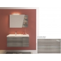 MOBILE BAGNO LINE 04 CM 100 BASE 2 CASSETTI 1 ANTA LAVABO RESINA BIANCO SPECCHIO SAGOMATO LAMPADA LED