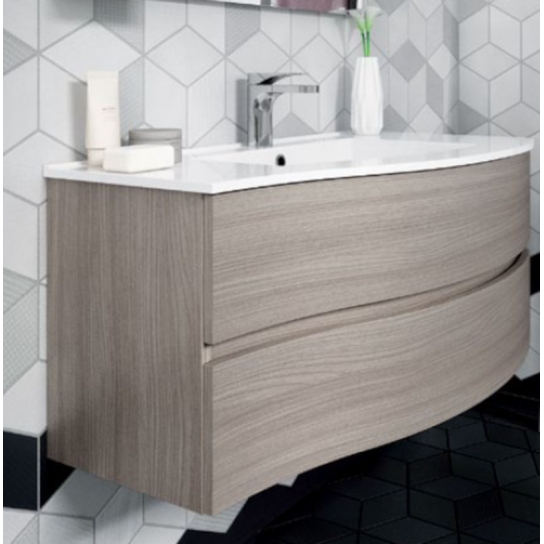 MOBILE BAGNO FLEX 01 CM 90 BASE 2 CASSETTI CURVI LAVABO RESINA BIANCO SPECCHIO SAGOMATO LAMPADA LED