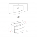 MOBILE BAGNO FLEX 01 CM 90 BASE 2 CASSETTI CURVI LAVABO RESINA BIANCO SPECCHIO SAGOMATO LAMPADA LED