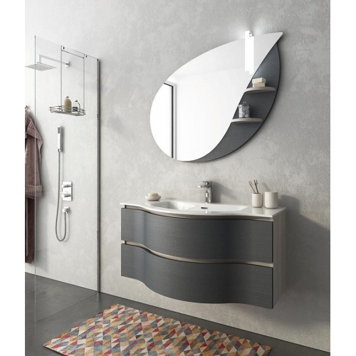 MOBILE BAGNO BROADWAY B14 CM 105 BASE LAVABO OCRITECH BIANCO SPECCHIO SAGOMATO FOGLIA LAMPADA LED COLORAZIONE TRANCHE CHIARO GR