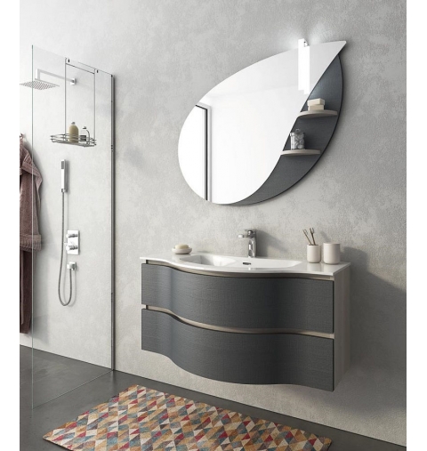 MOBILE BAGNO BROADWAY B14 CM 105 BASE LAVABO OCRITECH BIANCO SPECCHIO SAGOMATO FOGLIA LAMPADA LED COLORAZIONE TRANCHE CHIARO GR
