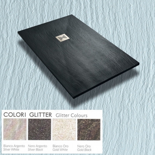 PIATTO DOCCIA RETTANGOLARE H3 PIANO IN MINERAL MARMO E RESINA POLIESTERE CON PILETTA GLITTERATO