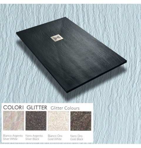 PIATTO DOCCIA RETTANGOLARE H3 PIANO IN MINERAL MARMO E RESINA POLIESTERE CON PILETTA GLITTERATO