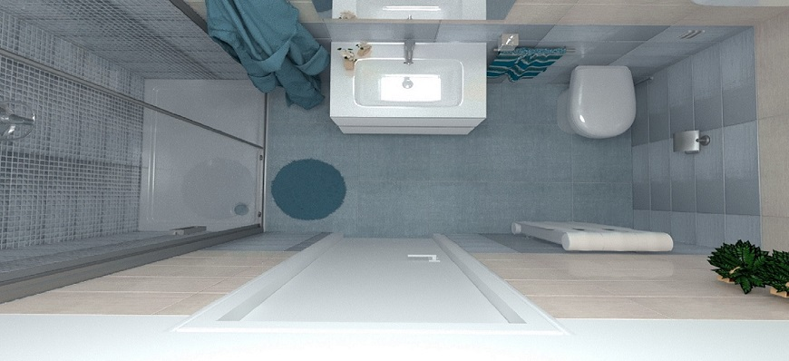 Bagno crystal pavimento 46x46 blu e bianco rivestimento 20x50